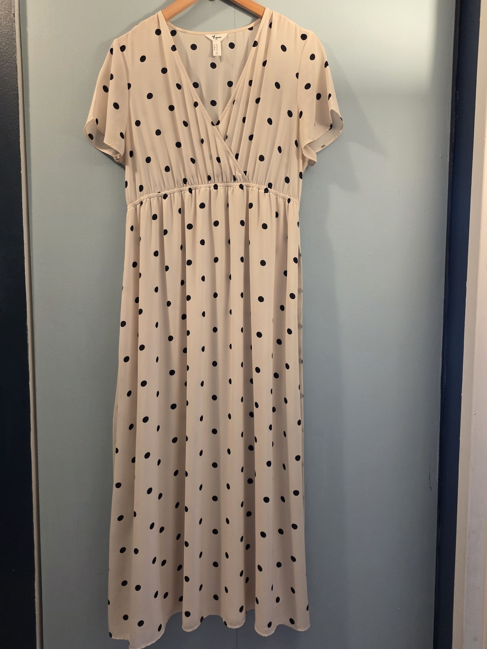 Light Cream Polka Dot Maxi Dress - Elegant V-Neck